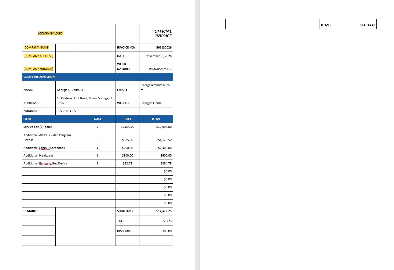 IT Support Invoice Template PSD template
